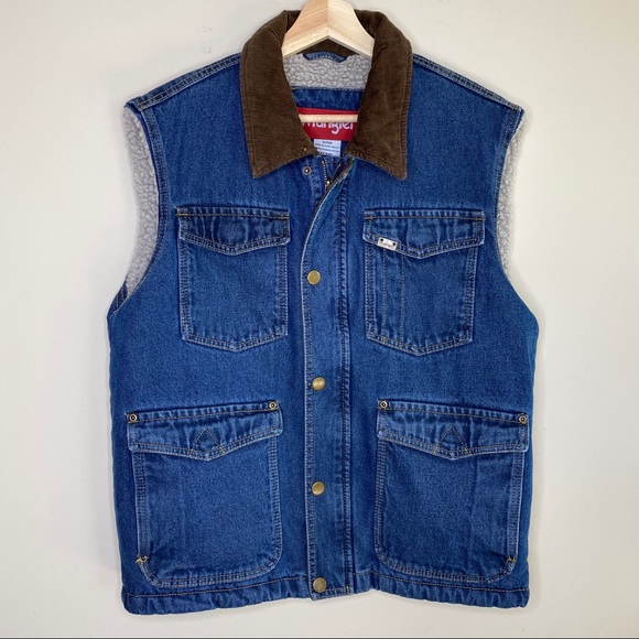 Vtg Wrangler denim Sherpa lined vest S - Picture 1 of 10